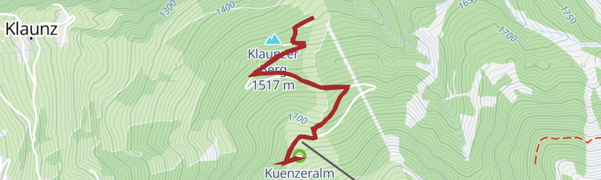 Route map: Wanderung zur Kuenzer Alm 1.760m